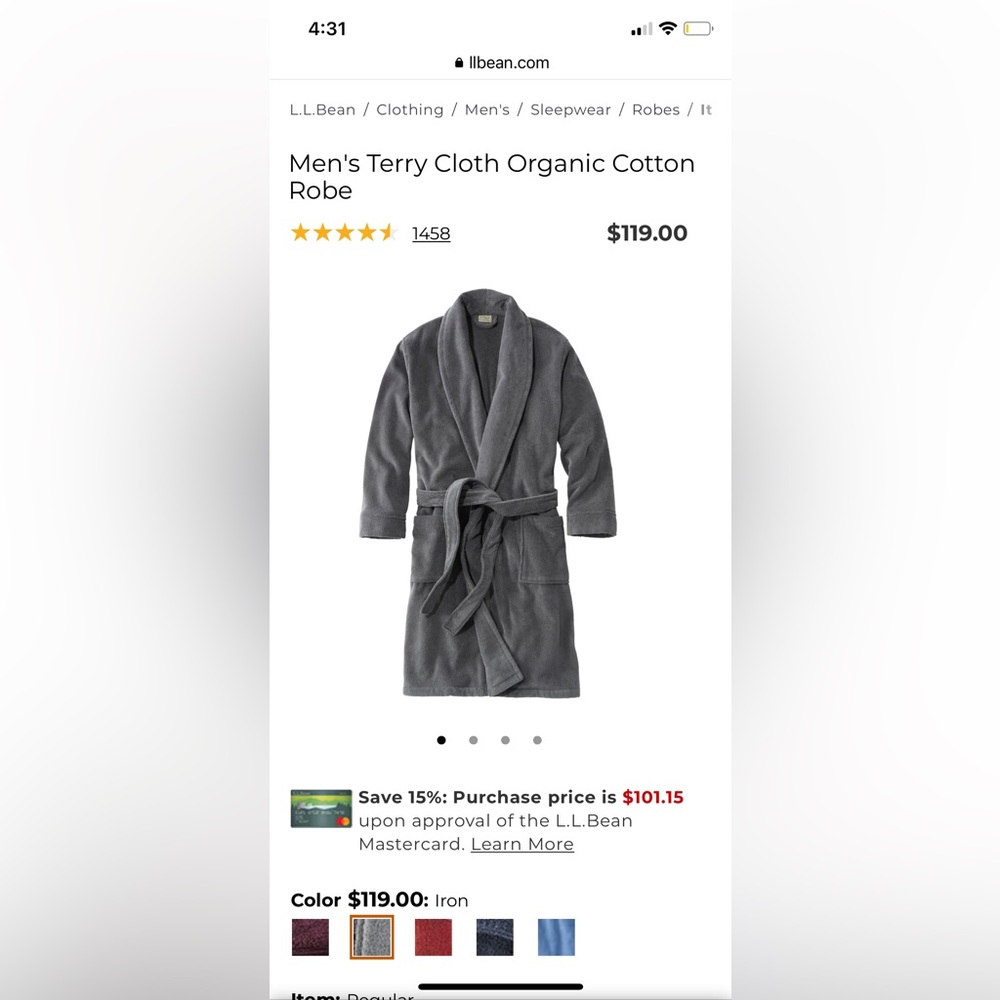 NWT Mens LLBean robe